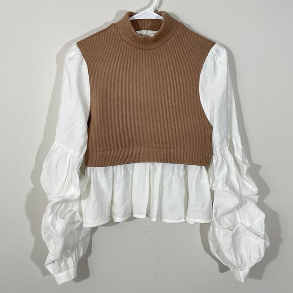 $148 Anthropologie Ruffled Layered Top Size Small Mixed Media Knit Vest Blouse - Picture 4 of 9